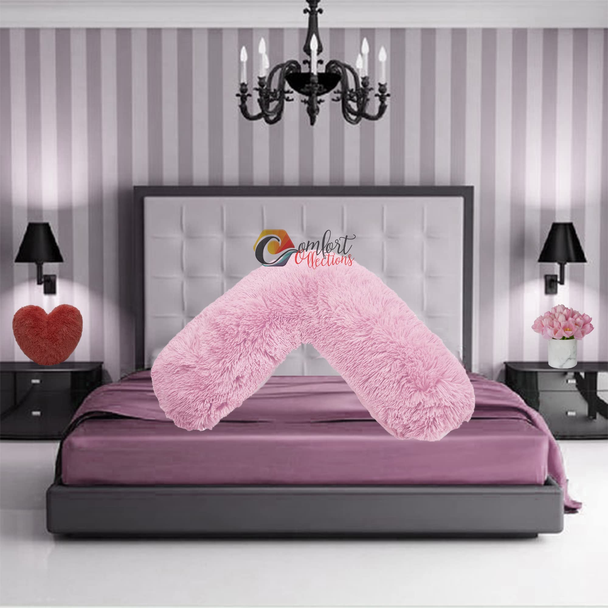 V Shaped Teddy Cuddles V Pillow Case Soft Back Neck Nursing Pregnancy Support Warm Cosy Pillowcase COLOUR: PINK