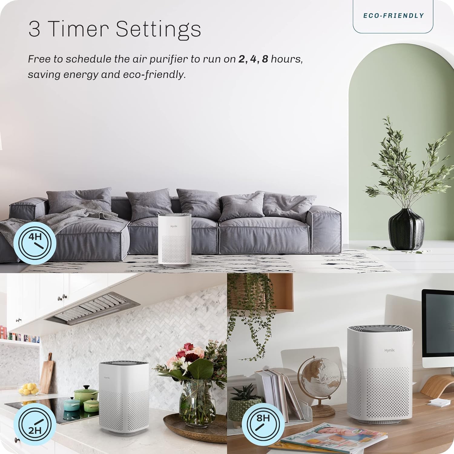 Hynik Alviera Air Purifiers for Bedroom, H13 True HEPA Filter for Smoke Pollen Dander Hair Smell, 24db Filtration System Office Living Room Kitchen, Gfit for Home (Bright-White)