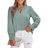 CUPSHE Womens Top V Neck Long Sleeves Ruffled Trim Blouse Casual Floral Shirts Loose Trendy