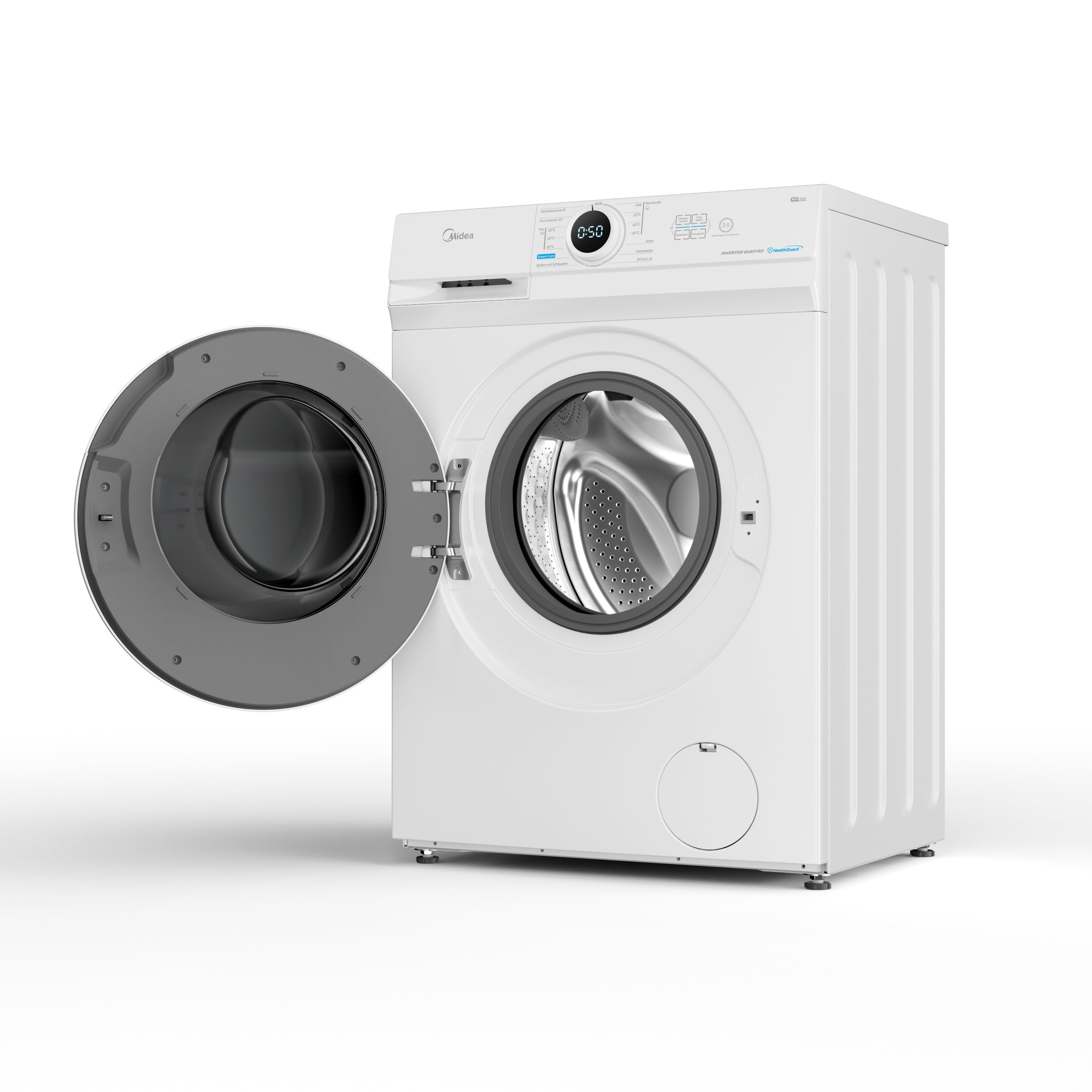 Midea MF10EW70BA10 Waschmaschine / 7kg / 1400 U/Min/EEK A-10%/Inverter Quattro Motor/Dampffunktion/Grosse Trommel/Nachlegefunktion/Kindersicherung/AquaStop, Weiß 7