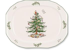 Spode Christmas Tree Sculpted Octagonal Platter, 14-Inch Holiday Serving Platter for Meats, Cheeses & Desserts, Dishwasher & 