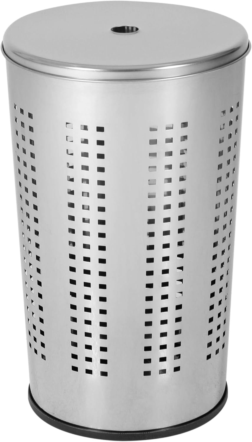 axentia Compact Chromed Metal Laundry Bin with Lid, Laundry Storage Bin