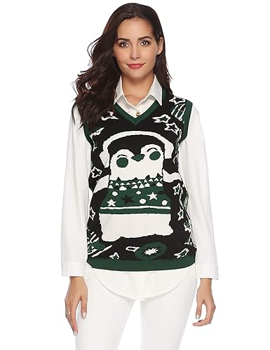 Abollria Damen Lang Strickpulli mit Rentiermuster Weihnachtspullover Rundhals Winterpulli Christmas Sweater