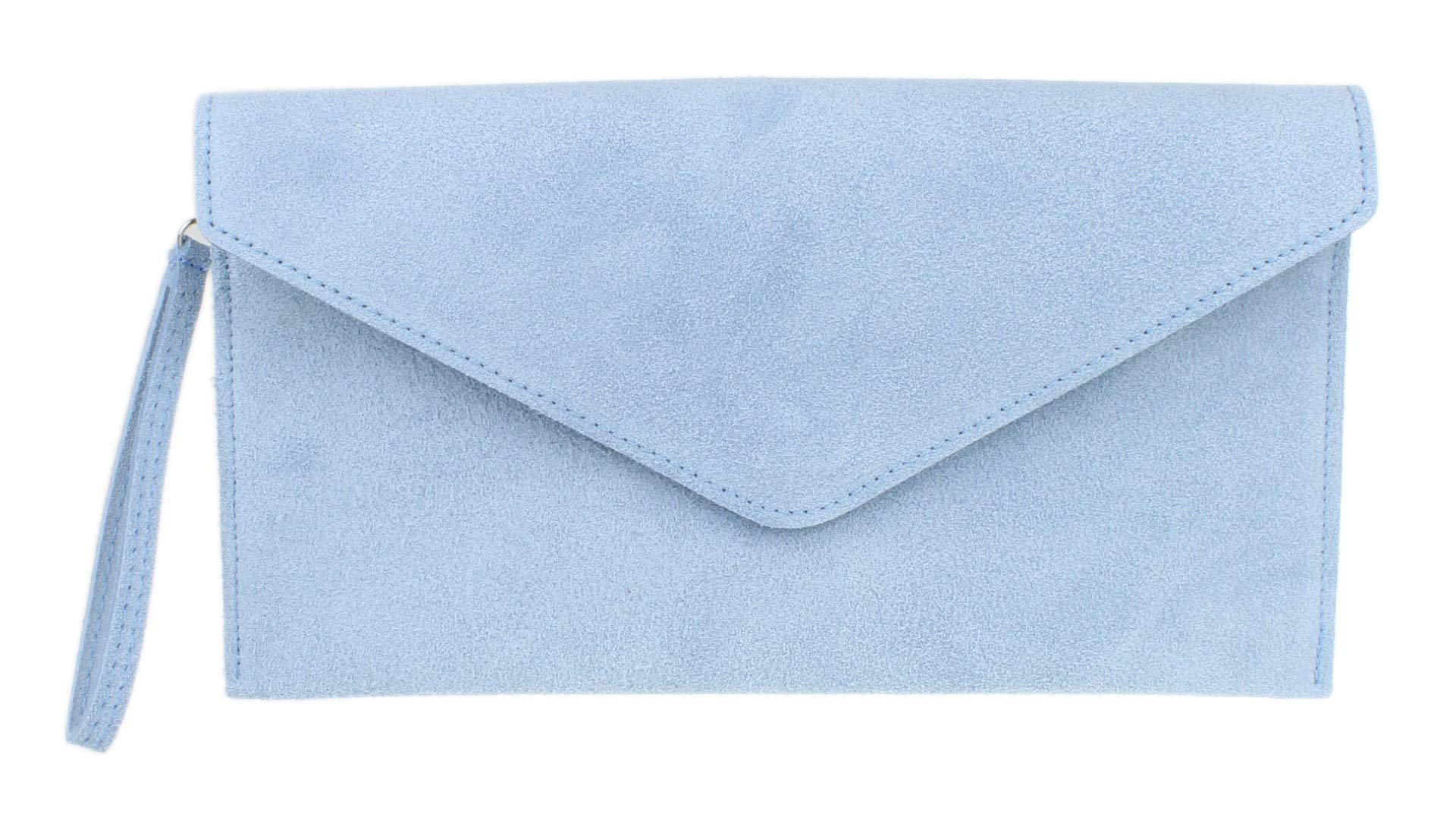 Girly Handbags Womens Italian Suede Leather Envelope Clutch Bag (Serenity)