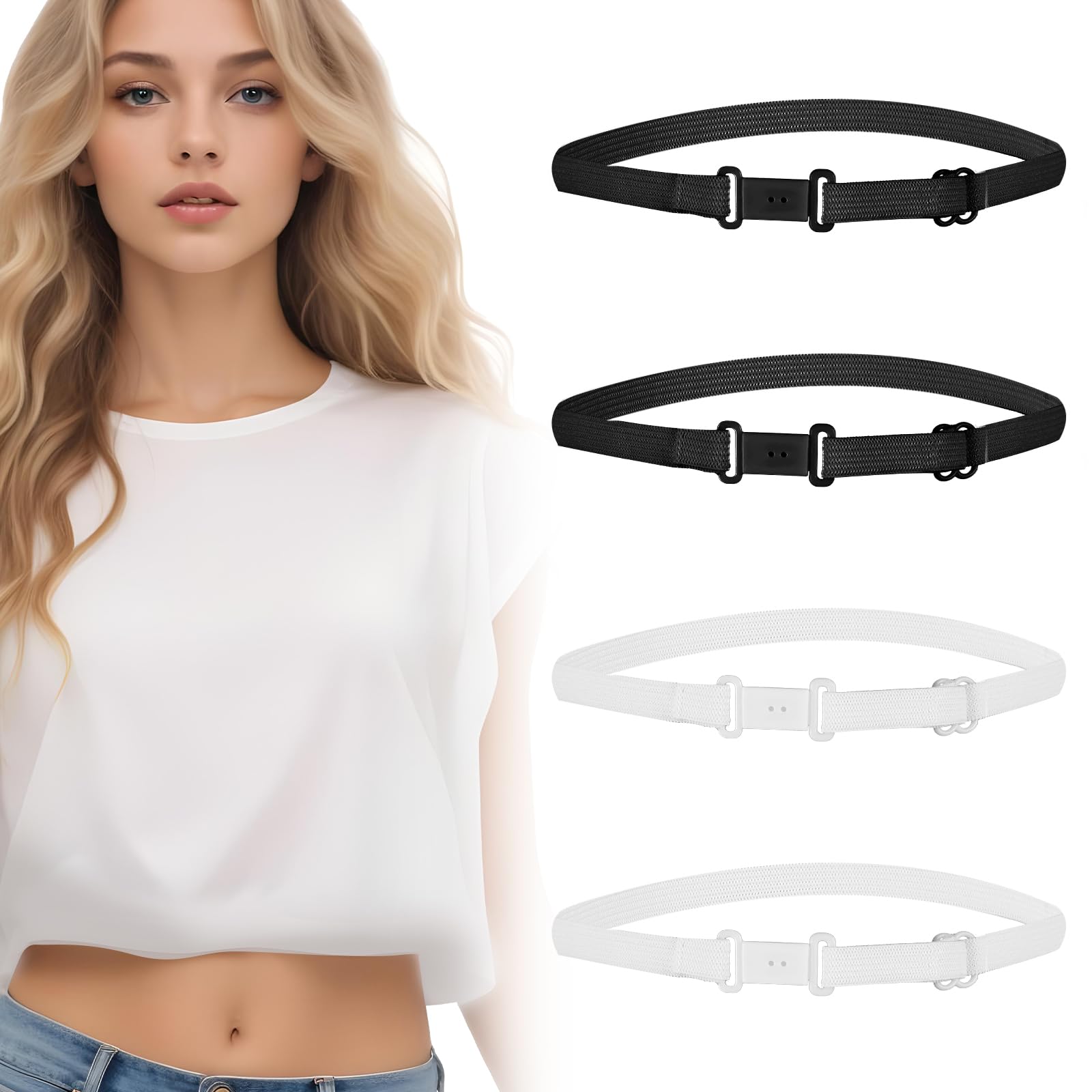 Photo 1 of 4pcs Adjustable Elastic Crop Tucks Band for Shirts,Shirt Tuck Band Women,Shirts Tuck Bands Shirt Cropping Bands for Jeans Pants Dresses Change The Style of Your Tops