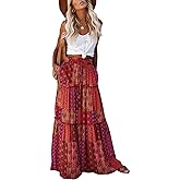 EARKOHA Womens Boho Maxi Skirt 2026 Summer Cruise Casual High Waist Tie Flowy Long Skirt with Pockets For Beach Vacation