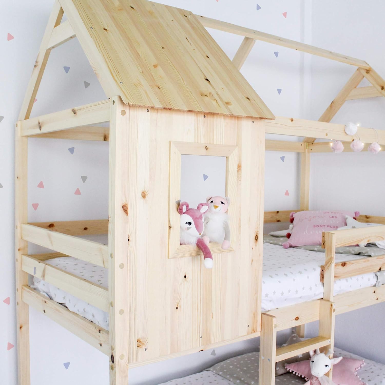 Litera Tipo Montessori con Forma De Casita Medidas 201,5 Cm Ancho X 227 Cm Alto X 97,5 Cm Fondo Madera Maciza, Pino: Amazon.es: Hogar