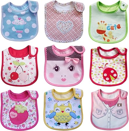 Elecmotive Lot De 9 Bavoirs Naissance Brodes Bib Etanche Cotto Adapter Newborn Bavoirs Impermeables De Bebe Avec Du Velcro 3 24 Mois A Amazon Fr Bebes Puericulture
