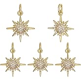 COGCHARGER North Star Charms for Jewelry Making Brass Gold Plated Cubic Zirconia Charms for Necklace Bracelet Crafts