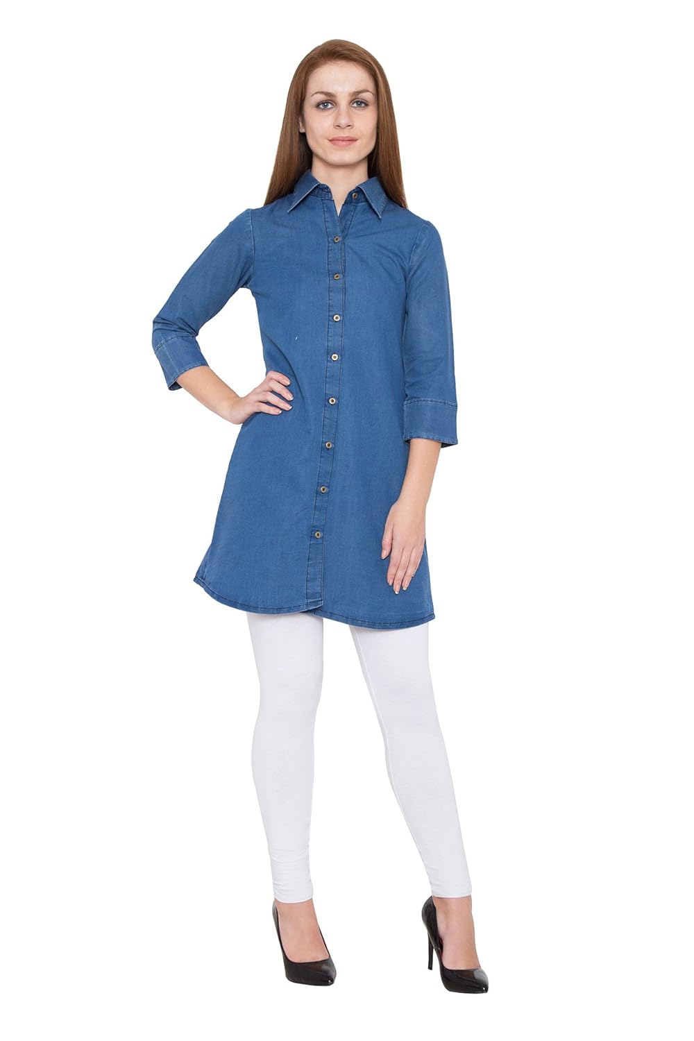 pinky pari denim shirt collar long denim tunics