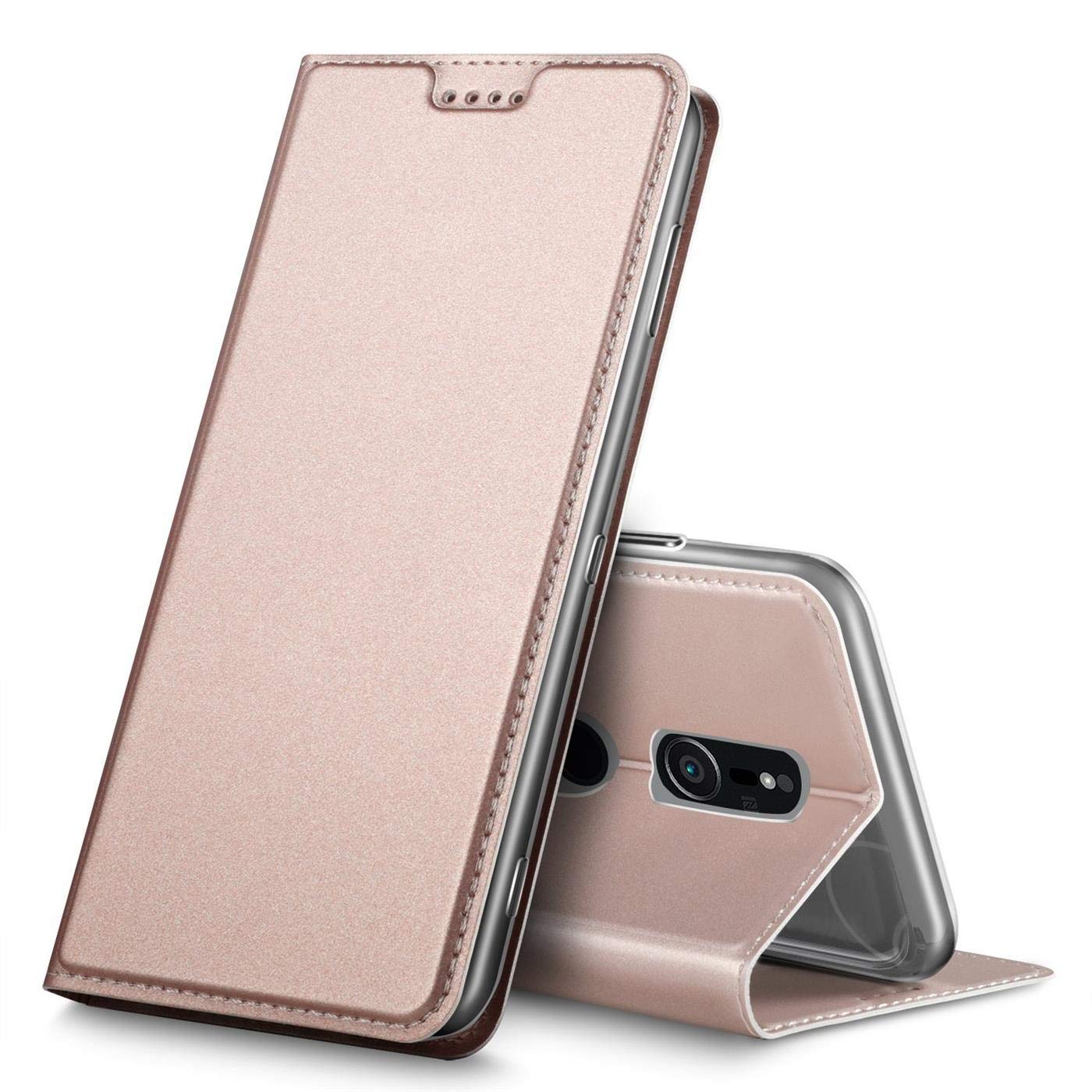 Verco Case compatible with Sony Xperia XZ2, Flip Wallet Cover with Magnetic Closure for Xperia XZ2 Phone Case - rose gold