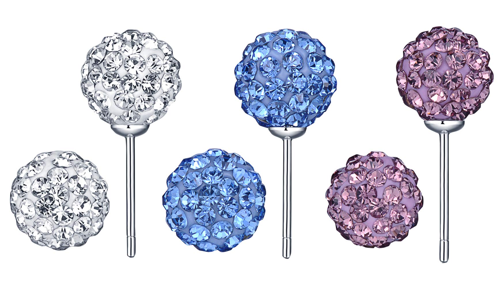 3 Pairs Stud Earrings Set 925 Sterling Silver Crystal Ball Earrings for Women