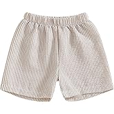 Arvbitana Toddler Kids Baby Boy Girl Gingham Seersucker Shorts Elastic Waist Striped Shorts Summer Casual Short Pants Bottoms