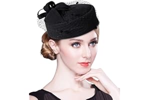 Z&X British Vintage Wool Felt Pillbox Hat Ladies Church Derby Winter Fascinator Hat Veil Flower Fedoras