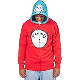 Mad Engine Dr. Seuss Hoodie Adult Thing 1 Thing 2 Reversible Zip Up Costume Hooded Sweatshirt