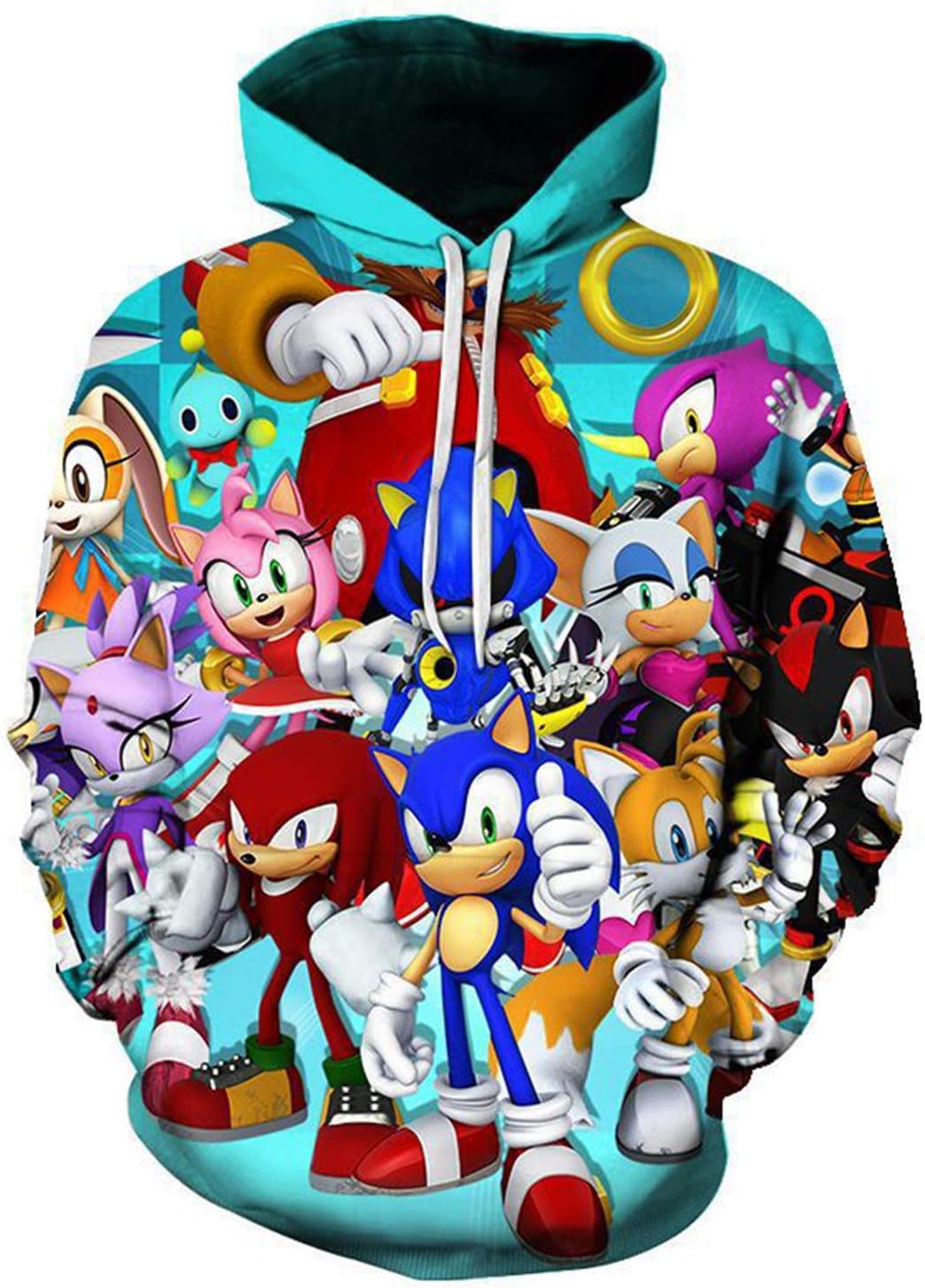 Cheerful D Sonic-Hedgehog Unisex Hoodie 3D Printed Hooded Pullover Sweatshirt for Men Women Boys Girls