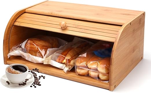 Amazon Com Bamboo Bread Box Suncom Large Wooden Roll Top Bread