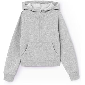 PATPAT Girls Fleece Hoodies Quarter Zip Crop Sweatshirts Cotton Long Sleeve Pullover Tops with Pockets for Kids 7-16 Years
