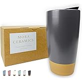 Mora Double Wall Ceramic Coffee Travel Mug with Lid, 14 oz, Portable, Microwave, Dishwasher Safe, Insulated Reusable Tall Cup, Splash Resistant Lid - To Go Tumbler for Car Cup Holder, Nightwaves