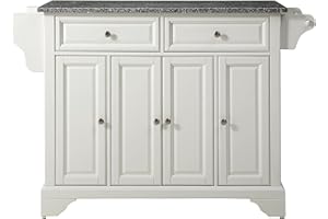 Crosley Furniture Lafayette Granite Top Rolling Kitchen Island Storage Cart, Microwave Stand, Spice Rack, White