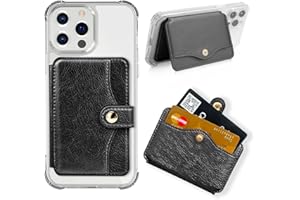M-Plateau Phone Wallet Stick on, 3M Adhesive Slim Credit Card Holder for Cell Phone and Phone Case, Universal Size, Kickstand Design, Waterproof Leather, Black