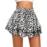 Kimmery Women's Boho Ruffle Skirt Floral Tiered Mini Skirts with Shorts Underneath