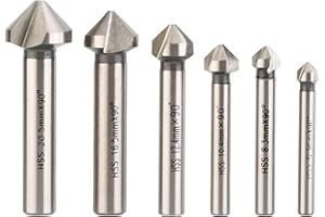 CHILOSKIT Countersink Drill Bit Set for Steel, 3 Flute 90 Degree HSS Chamfering Tool Bit for Metal Wood Woodworking Metal Working Tool Bit Set, Pack of 6pcs 1/4 1/2