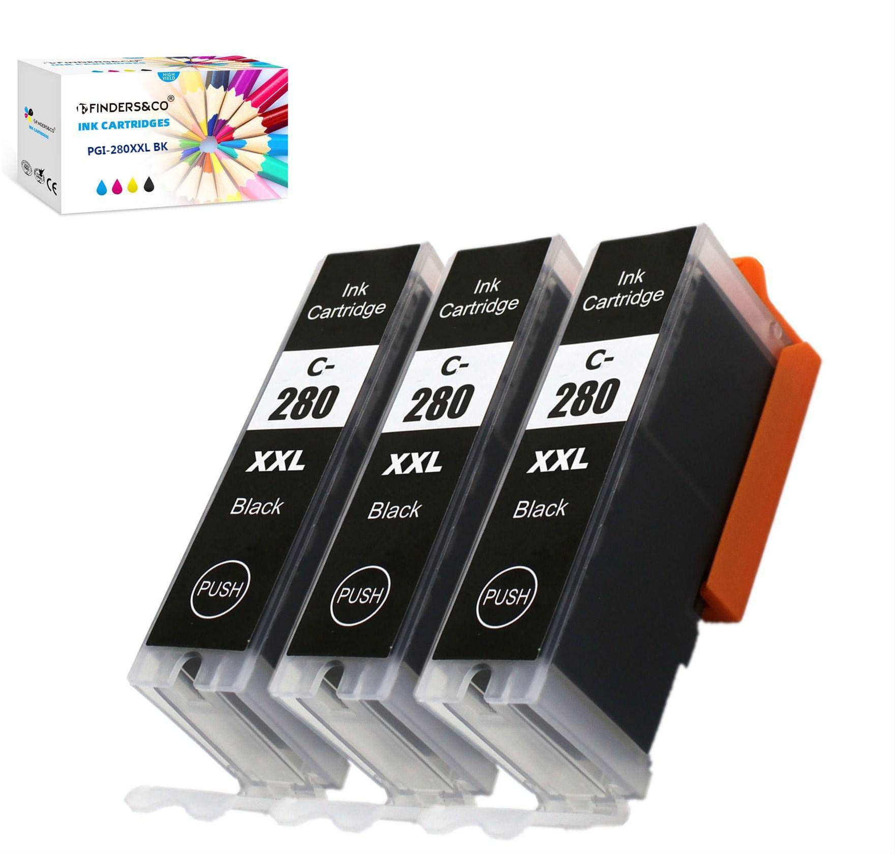 Photo 1 of F FINDERS&CO 280 PGBK PGI-280 XXL Black Ink Tank Work with Canon PIXMA TS6320 TR7520 TS8120 TS8320 TR8520 TS9120 (3X PGI-280XXL PGBK)