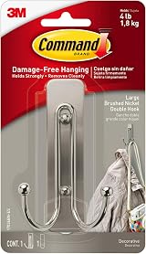 Command Brushed Nickel Double Decorative Hook Indoor 1 Large Hook 1 Strip