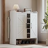 Mericonia Farmhouse Shoe Cabinet with Doors, Modern Large 5-Tier Shoe Storage Cabinet with Adjustable Shelves, Wooden Shoe Organizer for Entryway, Hallway, Closet, Bedroom, Living Room