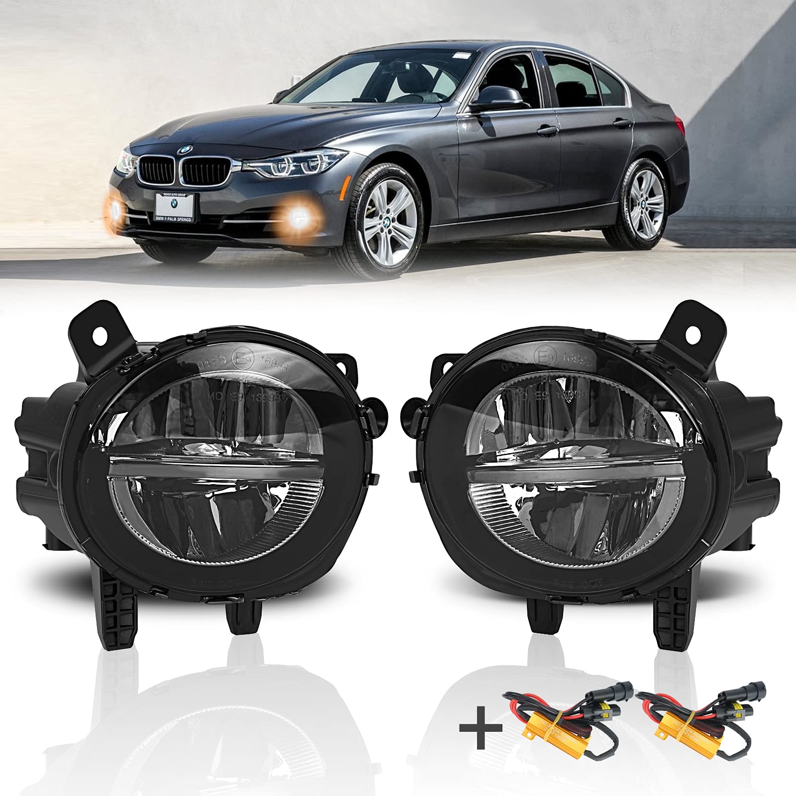 Photo 1 of TangMiGe Fog Lights for BMW (F30 F32 F33 F36, 230i 320i 328d 328i 330e 330i 335i 340i 428i 430i 435i 440i, 2 3 4 Series), 2012-2020, LED Fog Lamps Replacement, 1 Pair, Smoke Lens, LED Bulbs