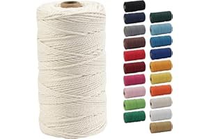2mm Macrame Cord, POZEAN Colored Macrame Rope 220 Yards (About 200m), 100% Natural Cotton Rope for Wall Hanging,Plant Hangers,DIY Crafts Knitting,Christmas Wedding Decorative Projects(BeigeYellow)