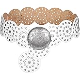 WERFORU Women Vintage Leather Belt Western Disc Waist Belts Ladies Western Belt Boho Belt for Dress Jean-