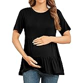 Xpenyo Women's Maternity T Shirts Short Sleeve Tiered Basic Casual Pregnancy Top
