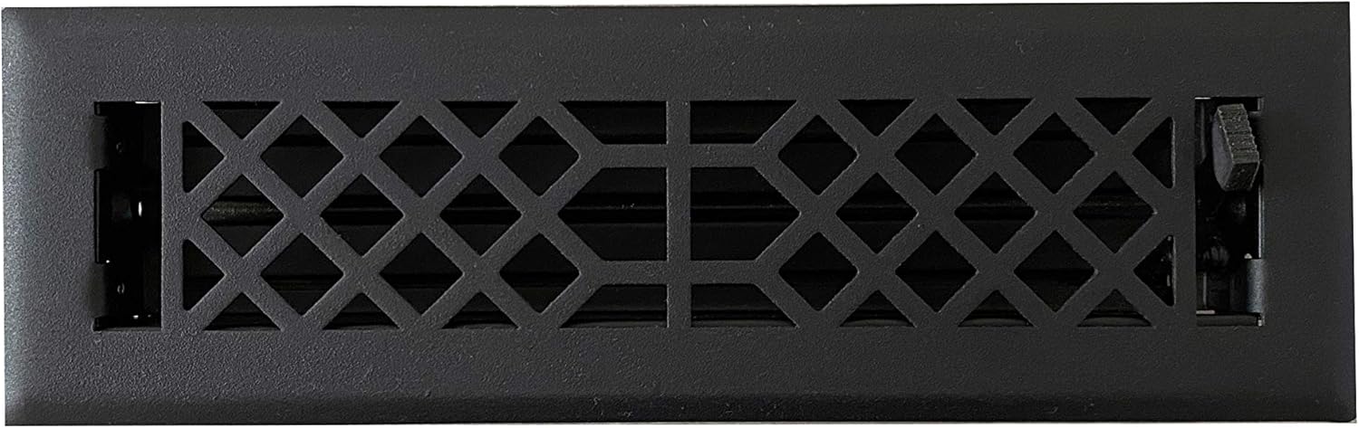 Registers, Grilles & Vents - Empire Register Co, Vent Cover - 2x10 inch, Antique Style Design, Textured Black Finish, Heavy Duty Floor Vent Covers, Metal Damper Attached. Vent Covers for Home Floor only.