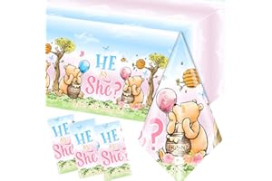 Gupesxu Gender Reveal Decoration-3pcs He or She Bear Gender Reveal Tablecloth,Pink and Blue Bear Table Covers for Boy or Girl Gender Baby Shower Party Supplies