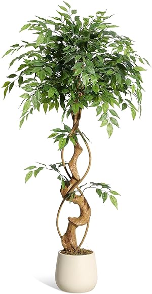 Litake Künstlicher Ficus Baum 120 cm Große Grüne Birkenfeige im Weißen Topf Kunstpflanzen für Indoor Haus Büro Garten Moderne Dekoration Housewarming Geschenk