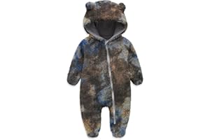 Jimonda Baby Tie Dye Snowsuit Winter Fleece Jumpsuit 0-18 Months, 100% Polyester Hooded Romper with Bear Ears for Infant