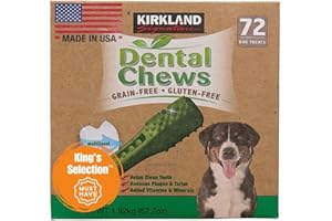 King's Selection x Kirkland Signature Dog Dental Chews, 72 Treats (in 2 Family Bundle Bulk Packaging), Cleans Teeth, Reduces Plaque & Tartar, Added Vitamins & Minerals – for Dogs 6 Months or Older