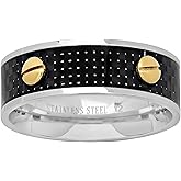 Stainless Steel Mens Yellow Screw Black Carbon Fiber Inlay Sizes 9-12 Comfort-fit Fashion Bridal Anniversary Wedding Engagement Band Ring