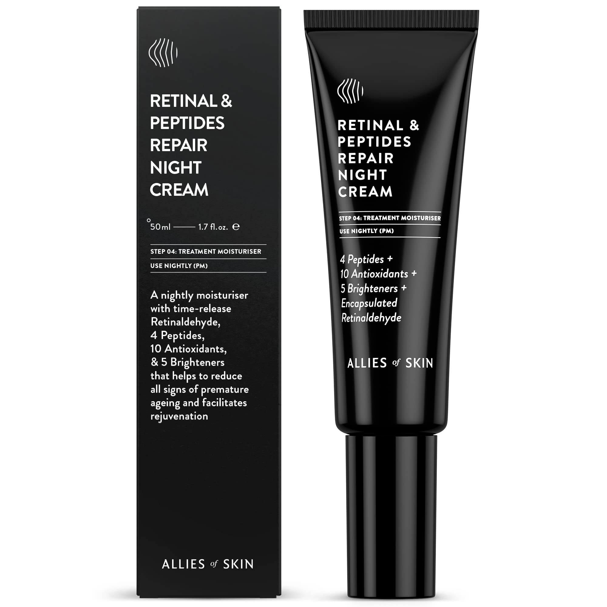 Allies of Skin Retinal & Peptides Repair Night Cream: Retinaldehyde, Hyaluronic Acid, Argan Oil. Overnight Mask. Antioxidant. Hydrates, Brightens & Rejuvenates Skin Without Irritation 1.7 oz