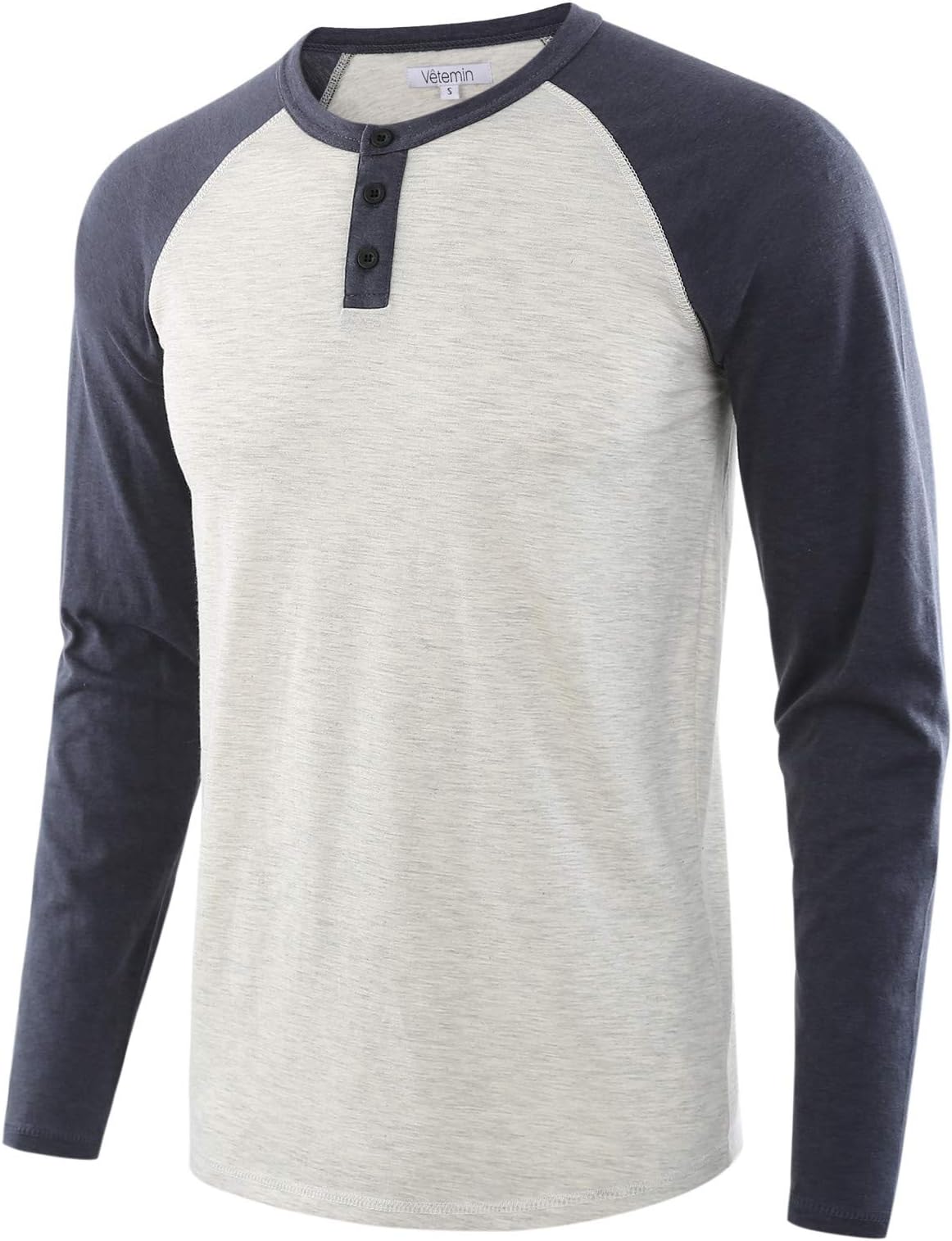 Vetemin Men's Casual Vintage Long Sleeve Raglan Henley Shirts Baseball T-Shirt