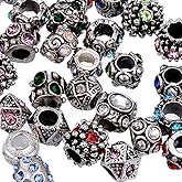 RUBYCA 30Pcs Mix Lot Assorted Crystal Silver Color Tibetan Metal Charm Beads Jewelry Making