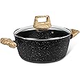 MICHELANGELO Stock Pot with Lid, 4.3 Quart Cooking Pot Nonstick Soup Pot with Lid, Granite Nonstick Pot Induction Compatible, Non Stick Pot for Cooking with Stay-cool Handles Black