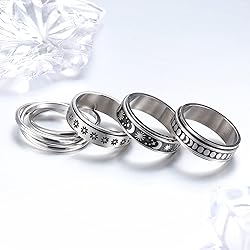 CASSIECA 4 Pcs Stainless Steel Fidget Rings for