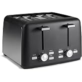 Amazon Basics 4 Slice Toaster, 7 Browning Settings, Extra Wide Slots for Bagels and Specialty Breads, Removable Crumb Tray, Cancel/Defrost/Bagel Buttons, 1500W, Black &amp; Silver