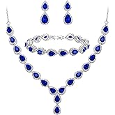 BriLove Wedding Bridal CZ Necklace Bracelet Earrings Jewelry Set for Women Teardrop Infinity Figure 8 Y-Necklace Tennis Dangle Party Prom Accessories