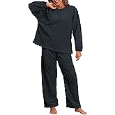 BAJAOEY Pajamas for Women Sets Soft Comfy Fluffy Pajama Fleece Pullover Ribbed Pjs Warm Plush Lounge Sleepwear 2 Piece