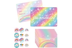 12 PCS Birthday Party Invitations with Envelopes Unicorn Invitation Cards and Stickers for Girls Boys Kids Party Decorations 