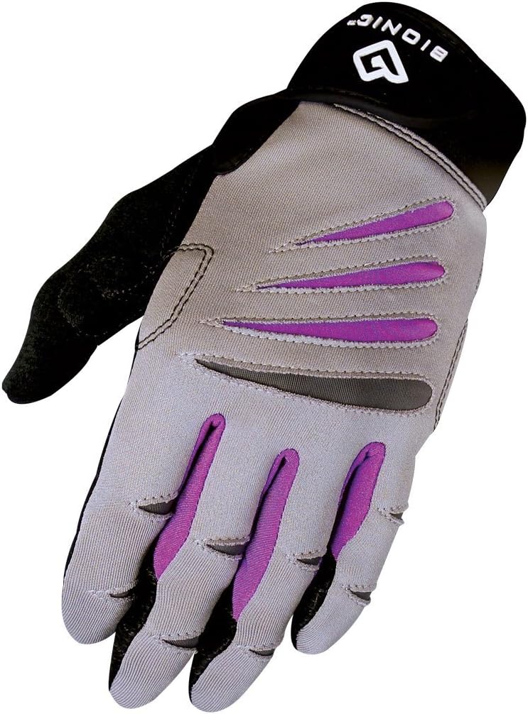 BIONIC Gloves Women's Premium Full Finger Fitness Gloves, Gray/Purple (Pair)!